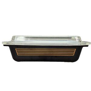 Vintage 1958 Pyrex Musical Staff Black Gold‎ Lines Space Saver 575 With Lid MCM